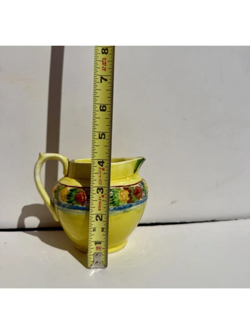 Vintage Hand Painted Yellow Ceramic Pitcher Fruit Pattern  Country Kitchen Japan